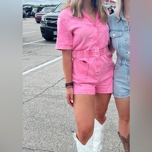 Pink denim romper